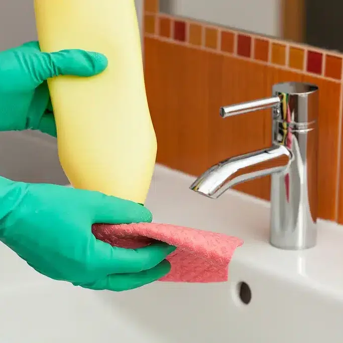 Someone cleaning a sink